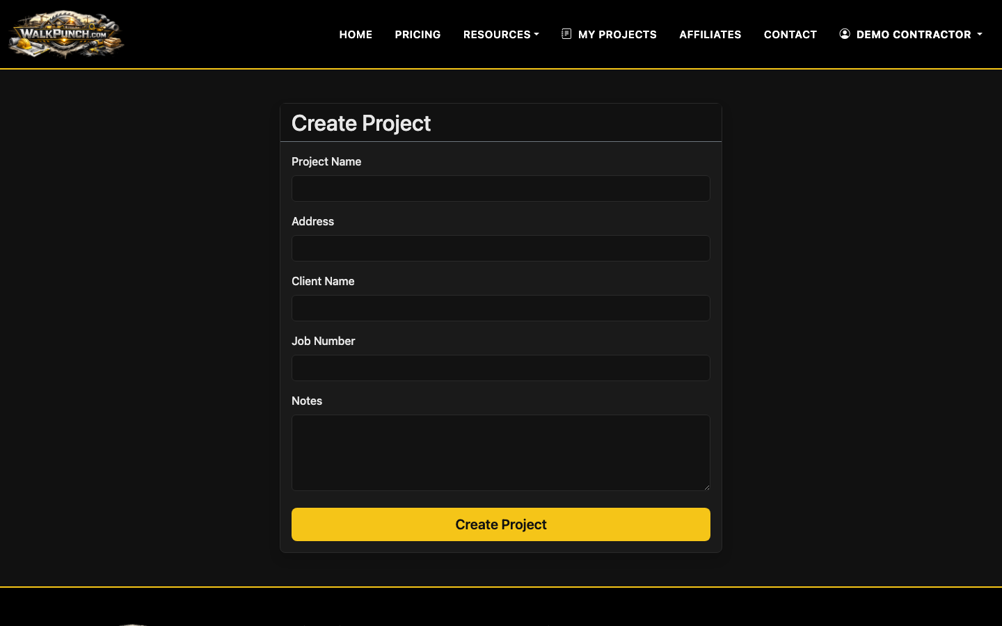 Create a project before uploading the walkthrough video