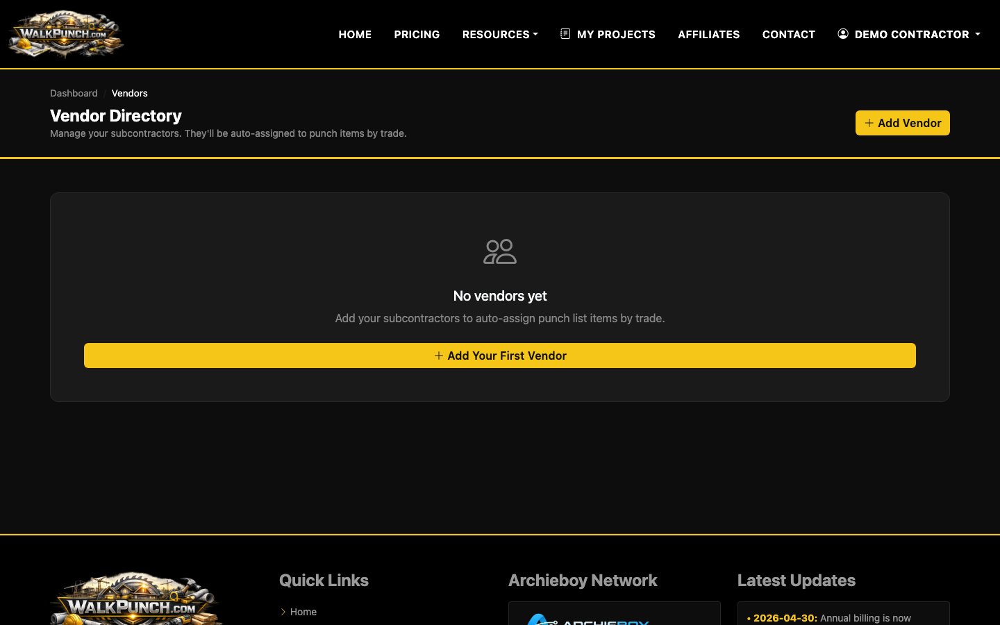Store vendor contacts by trade for faster assignment